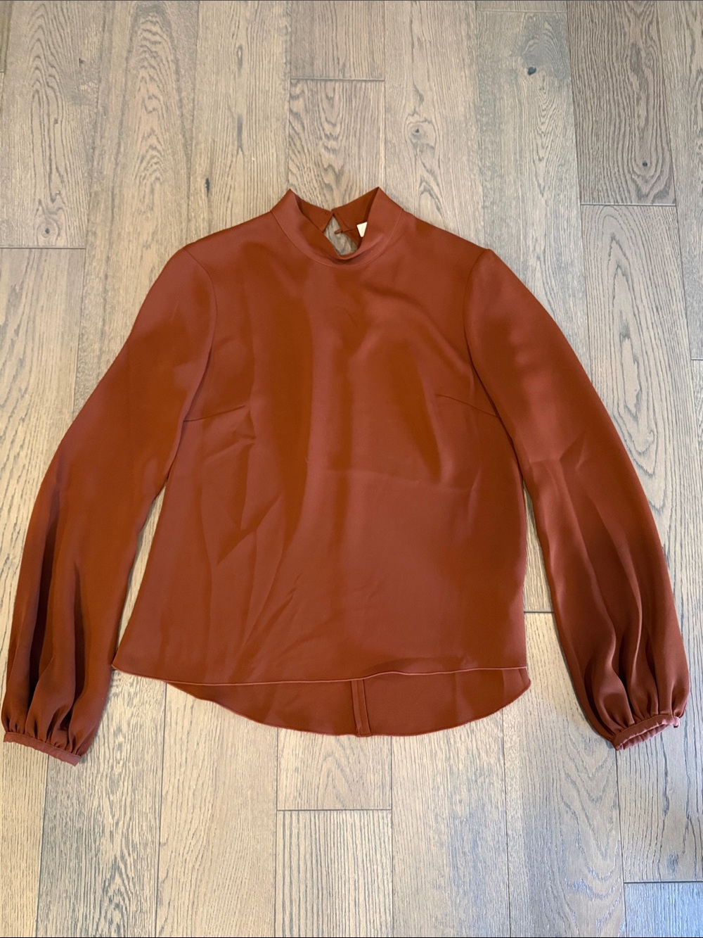 Babaton Burnt Orange Mock Neck Long Sleeve Blouse